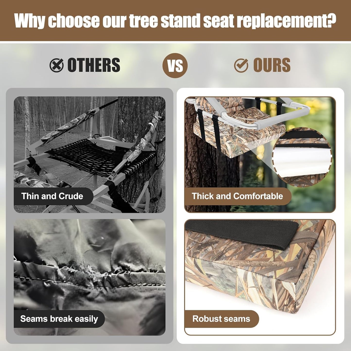 Tree Stand Seat,Adjustable Tree Stand Seat Cushion for Hunting,Extra Thick Comfortable Layer Double Sponge Universal Treestand Cushion Fits Climber Deer Tree Stands