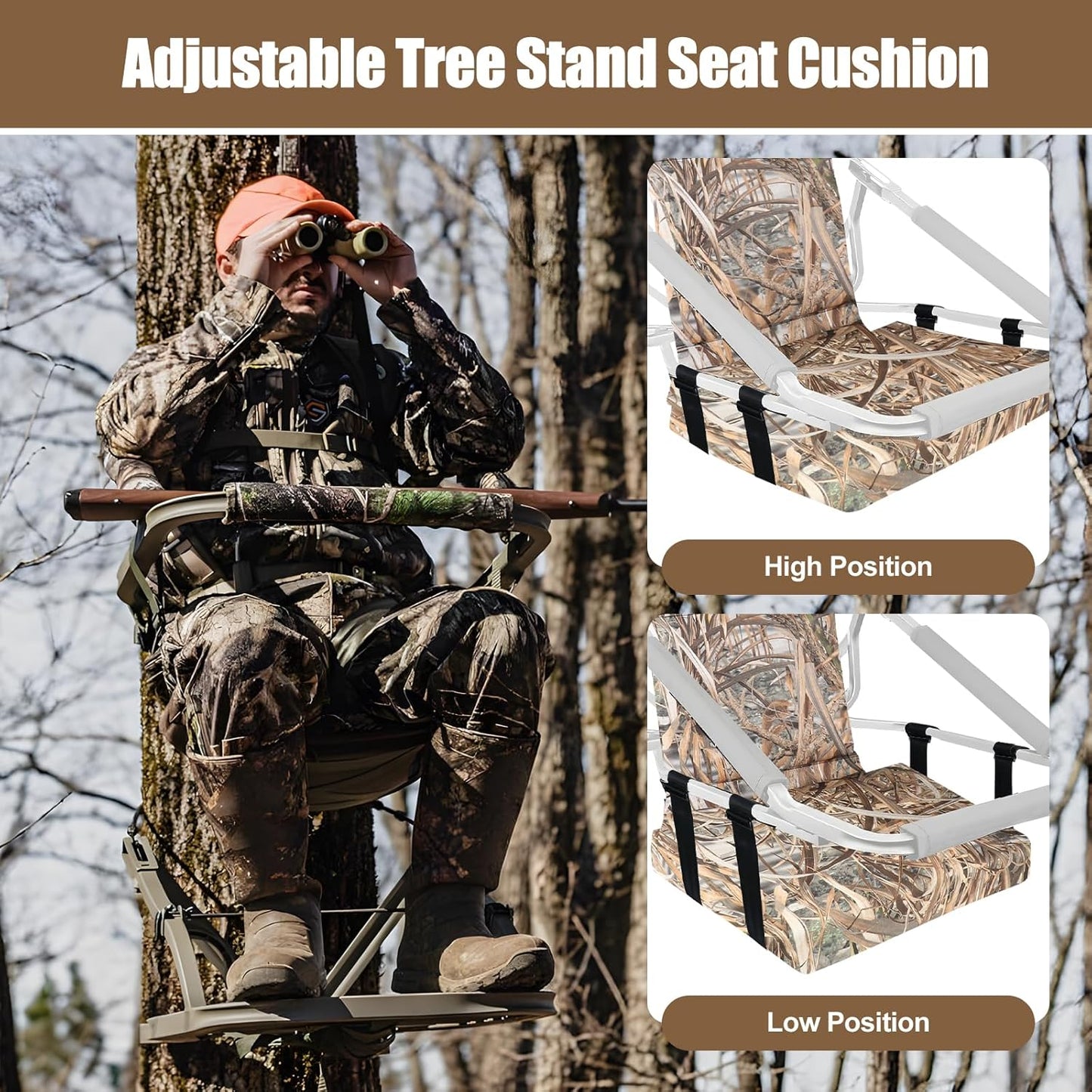 Tree Stand Seat,Adjustable Tree Stand Seat Cushion for Hunting,Extra Thick Comfortable Layer Double Sponge Universal Treestand Cushion Fits Climber Deer Tree Stands