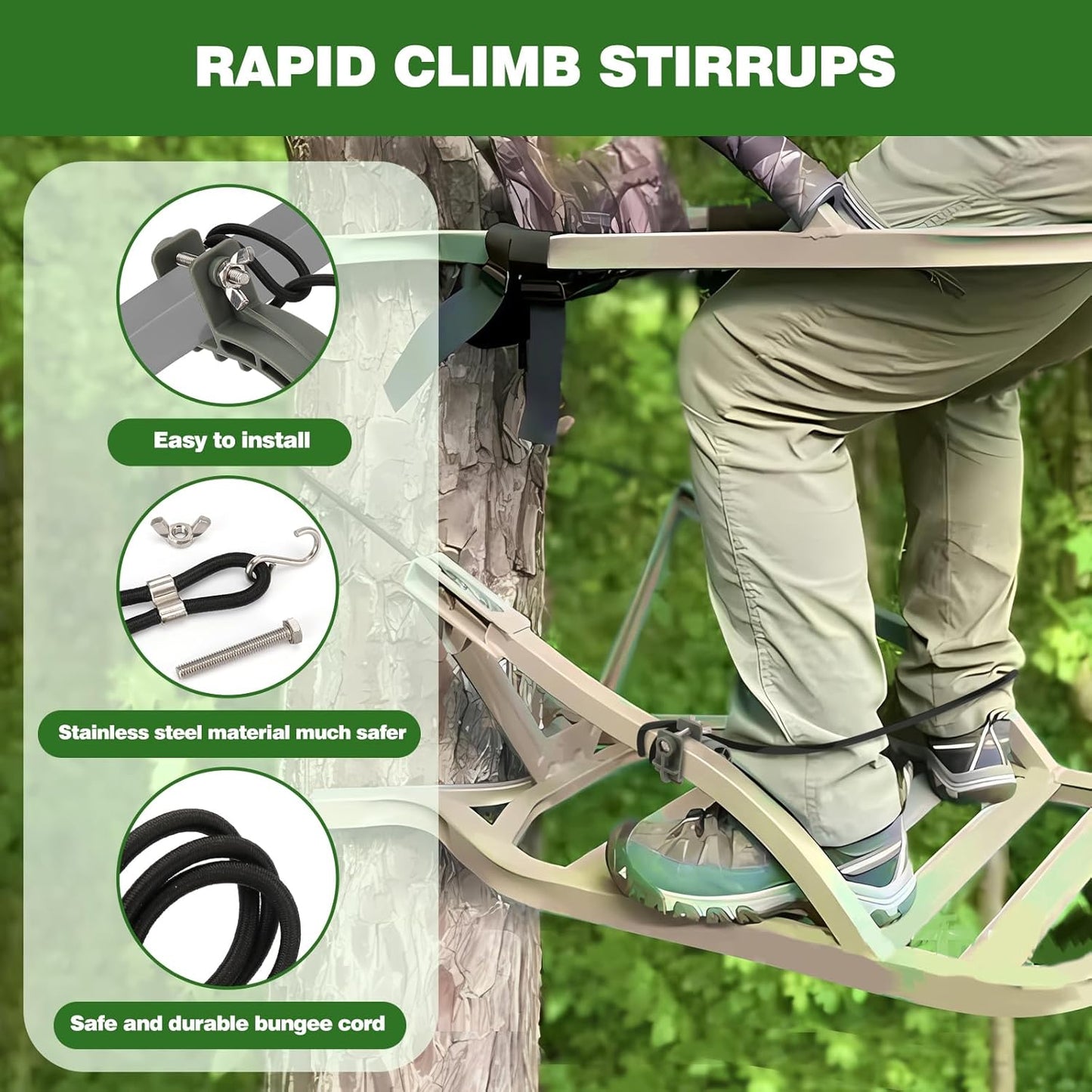 Tree Stand Accessories,Rapid Climb Stirrups with Elastic Rope,Climber Stand Accessories,Climbing Tree Stand Accessories for 1 inch Square Tube Aluminum Bracket