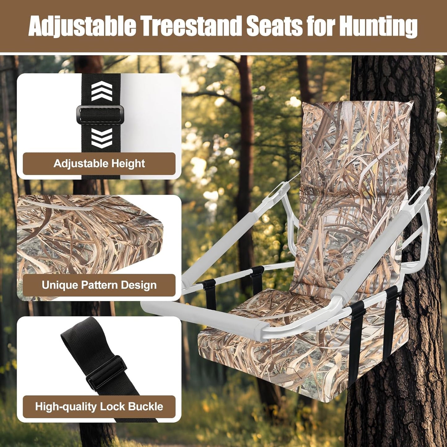 Tree Stand Seat,Adjustable Tree Stand Seat Cushion for Hunting,Extra Thick Comfortable Layer Double Sponge Universal Treestand Cushion Fits Climber Deer Tree Stands