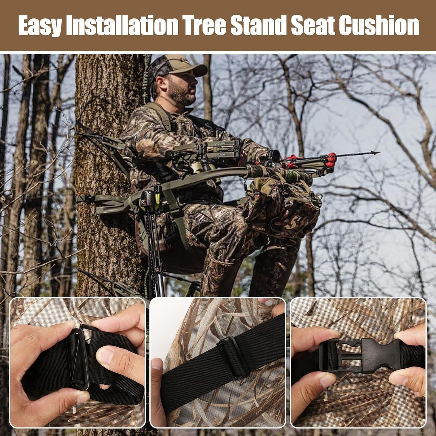 Tree Stand Seat,Adjustable Tree Stand Seat Cushion for Hunting,Extra Thick Comfortable Layer Double Sponge Universal Treestand Cushion Fits Climber Deer Tree Stands